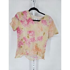 Vintage DJ Summers Womens Sz 14 Short Sleeve Blouse Pink Yellow Floral